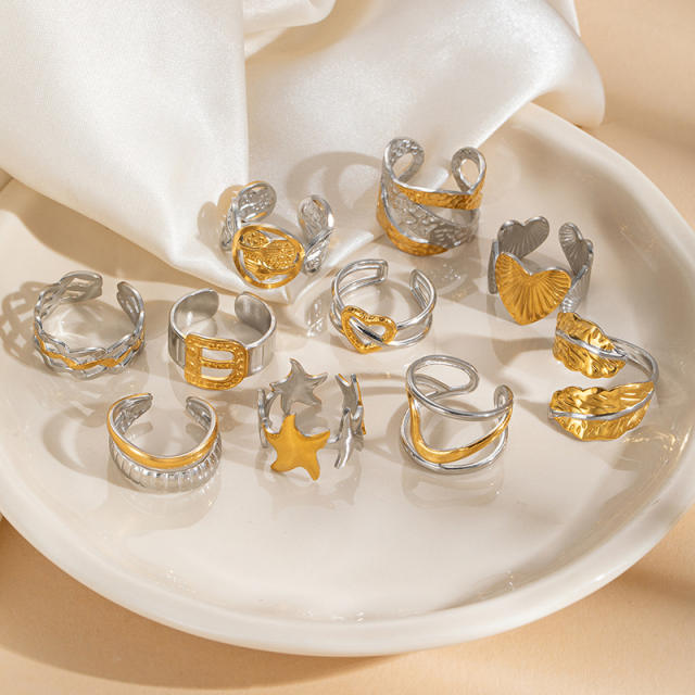 Geometric line stainless steel rings mix color rings