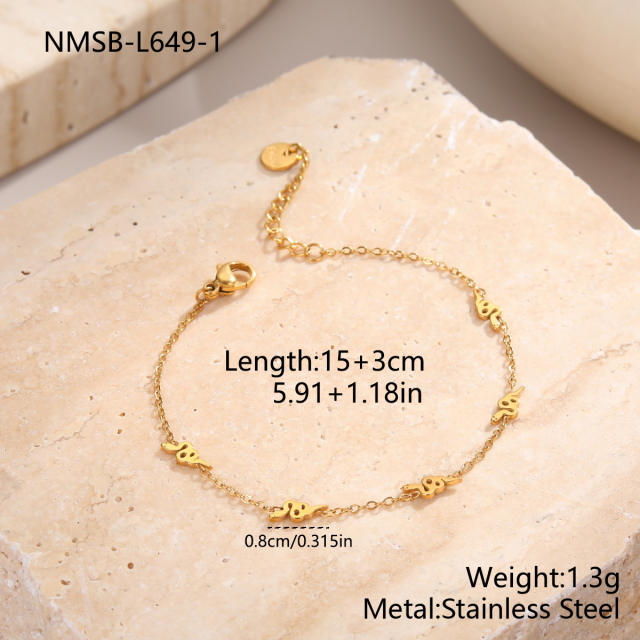 Summer gold color tiny heart snake star moon stainless steel bracelet
