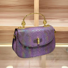 Genuine Leather Snake Pattern Portable Saddle Bag Fashion Women's handbag