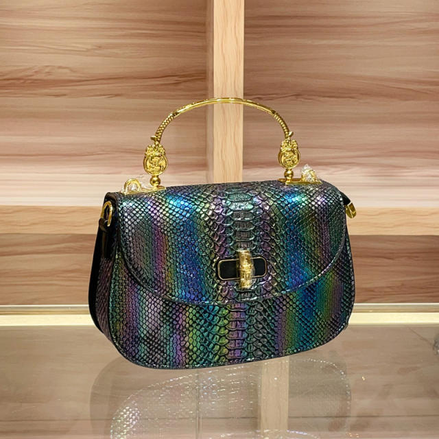 Genuine Leather Snake Pattern Portable Saddle Bag Fashion Women's handbag