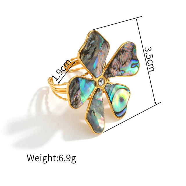 Summer elegant abalone flower stainless steel necklace bracelet earrings rings set