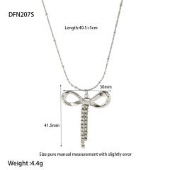 18K Gold-Plated Bowknot Rhinestone Tassel Pendant Stainless Steel Necklace