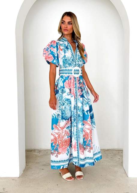 Summer New Fashion Casual Positioning Lace-up Printing Long dress
