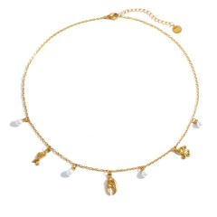 18KG ocean sereis holiday pearl charm stainless steel necklace