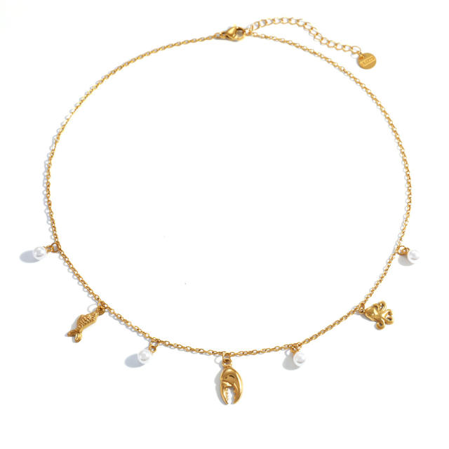 18KG ocean sereis holiday pearl charm stainless steel necklace