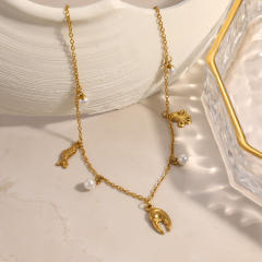 18KG ocean sereis holiday pearl charm stainless steel necklace