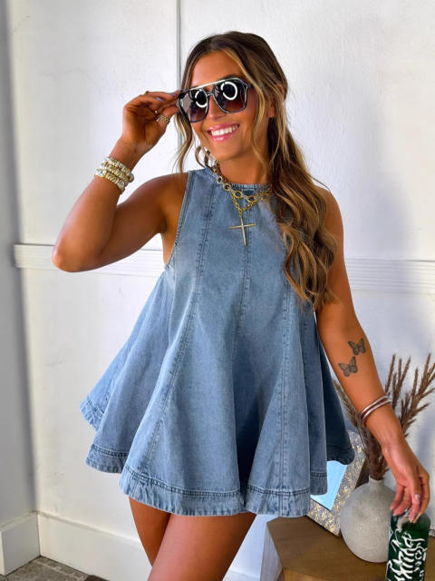 2026 Summer Women's Fashion Casual Loose Sleeveless Denim Shorts Set