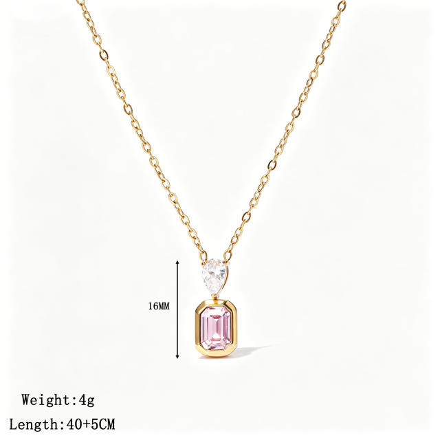 Dainty colorful heart crystal pendant stainless steel necklace