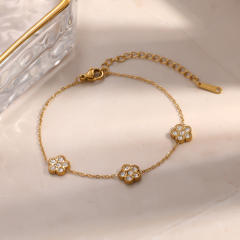 18KG diamond flower stainless steel bracelet