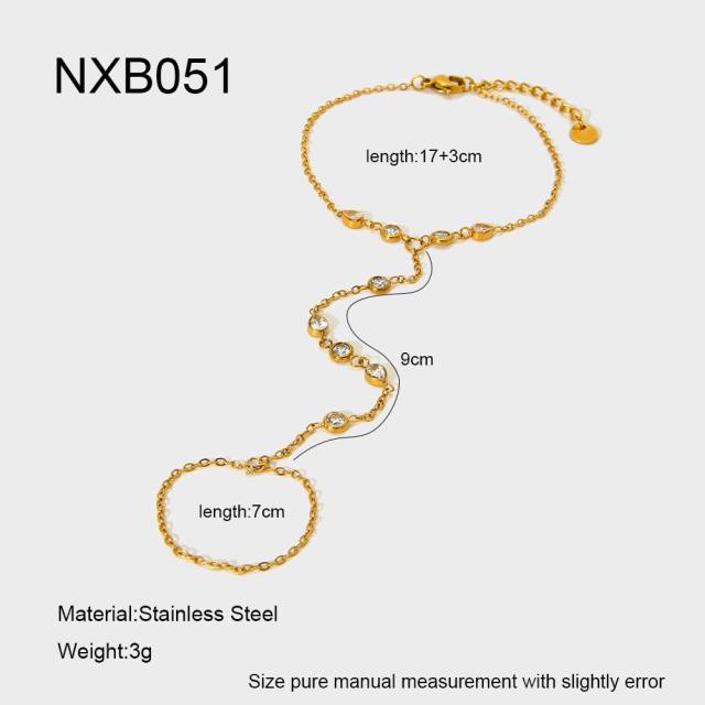Light Luxury 18K Gold-Plated Integrated Bracelet Ring Stainless Steel Zircon-Encrusted ring bracelet