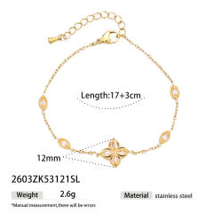 Delicate diamond clover two layer stainless steel bracelet