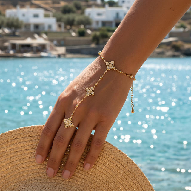18K Gold Diamond-Encrusted Bracelet Light Luxury clover stainless steel bracelet ring bracelet