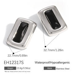 Retro style geometric square glass crystal inlaid stainless steel earrings