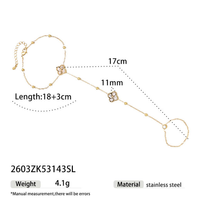 Delicate diamond clover stainless steel bracelet ring bracelet