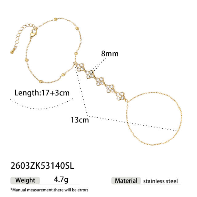 Delicate diamond clover stainless steel bracelet ring bracelet
