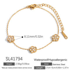 18KG diamond flower stainless steel bracelet