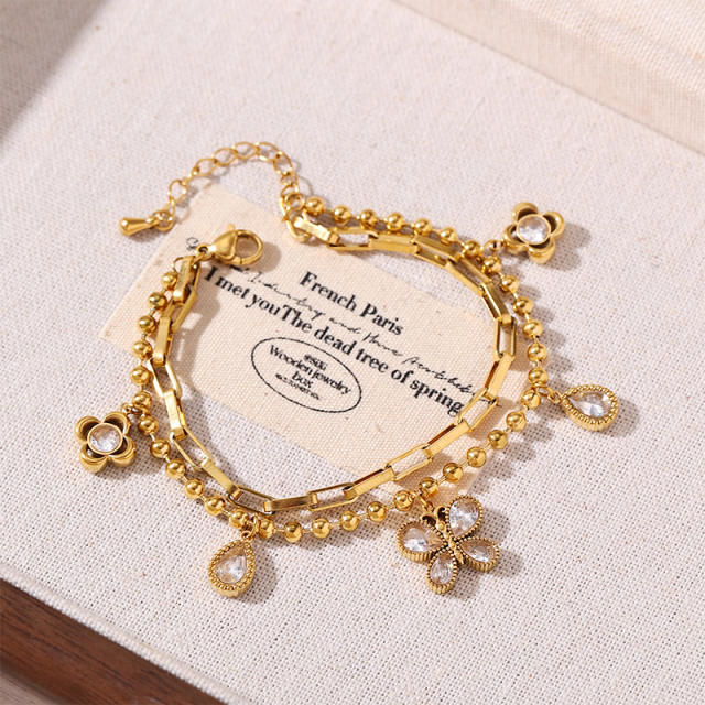 Ins-Style Exquisite Butterfly Flower Design Zircon Bracelet charm bracelet stainless steel bracelet