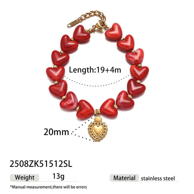 French Retro Palace-Style Acrylic Red Heart Necklace with Cross Pendant stainless steel necklace set