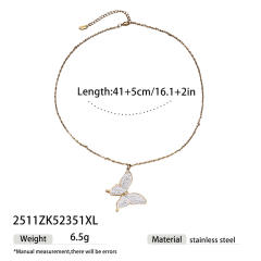 New Micro-Inlaid Zircon Butterfly heart flower pendant stainless steel Necklace for Women