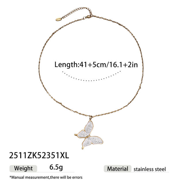 New Micro-Inlaid Zircon Butterfly heart flower pendant stainless steel Necklace for Women