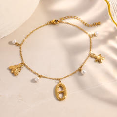 Water proof pig nose charm stainless steel anklet
