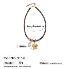 Fashion Ocean Series Pendant Necklace with Leopard Print Leather Cord stainless steel necklace