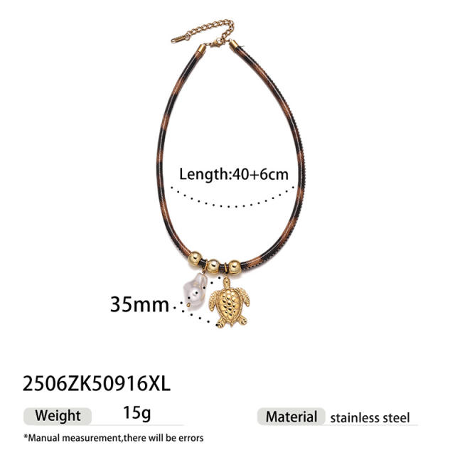 Fashion Ocean Series Pendant Necklace with Leopard Print Leather Cord stainless steel necklace