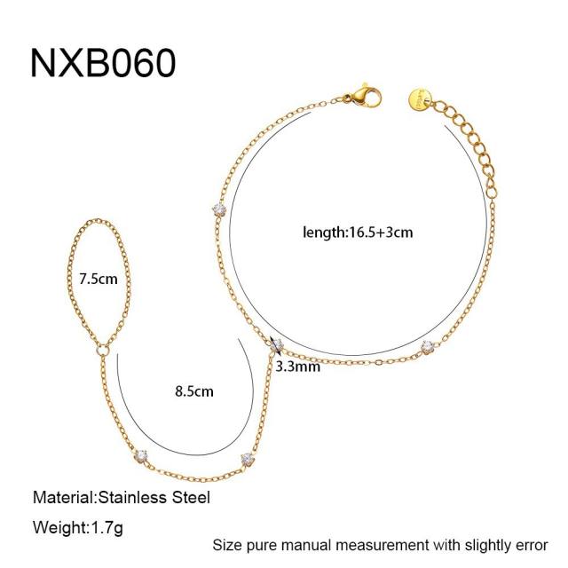 Light Luxury 18K Gold-Plated Integrated Bracelet Ring Stainless Steel Zircon-Encrusted ring bracelet