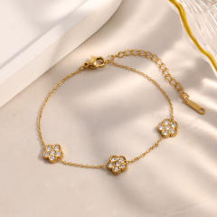 18KG diamond flower stainless steel bracelet