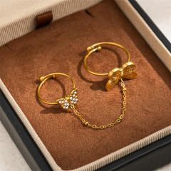 Summer Floral Design stainless steel Bracelet for Women with White Zircon Non-Fading Butterfly Ring