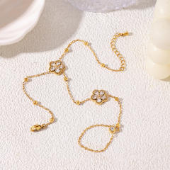 Delicate diamond clover stainless steel bracelet ring bracelet