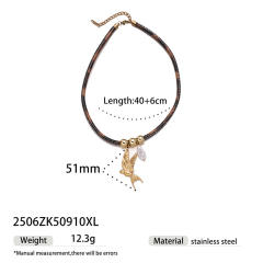 Fashion Ocean Series Pendant Necklace with Leopard Print Leather Cord stainless steel necklace
