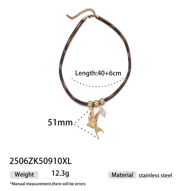 Fashion Ocean Series Pendant Necklace with Leopard Print Leather Cord stainless steel necklace