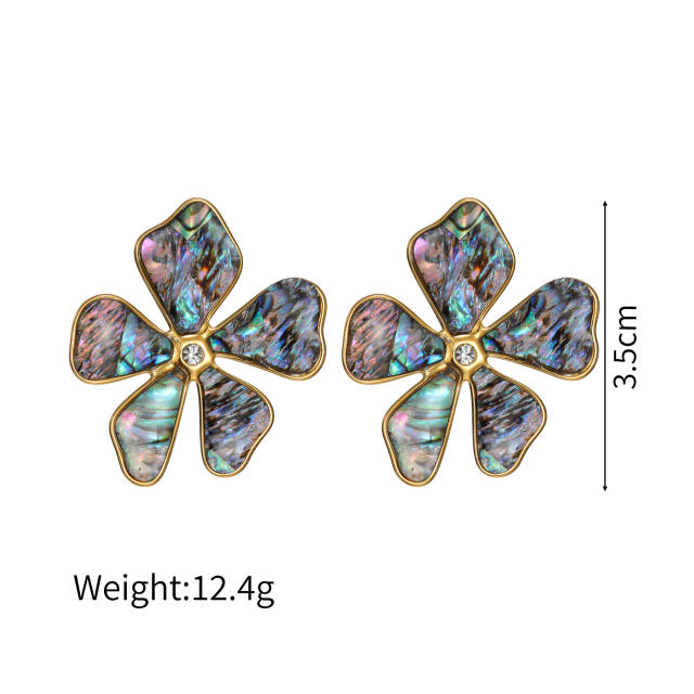 Summer elegant abalone flower stainless steel necklace bracelet earrings rings set