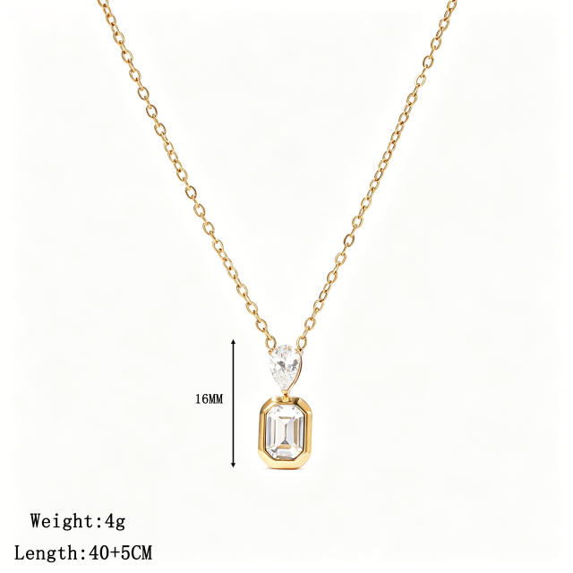Dainty colorful heart crystal pendant stainless steel necklace