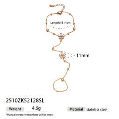 Summer Floral Design stainless steel Bracelet for Women with White Zircon Non-Fading Butterfly Ring