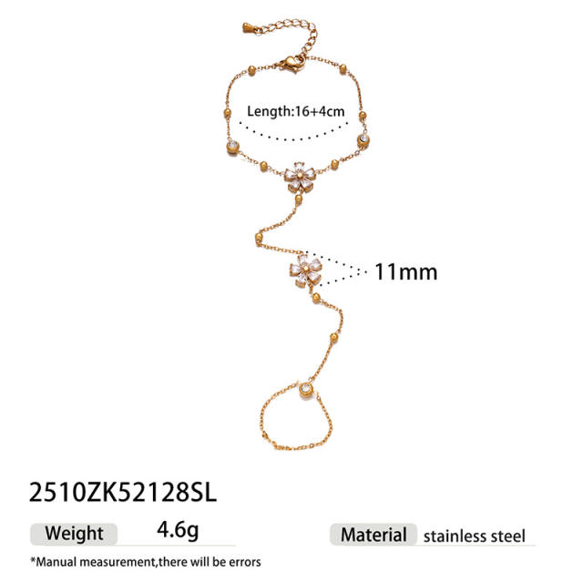 Summer Floral Design stainless steel Bracelet for Women with White Zircon Non-Fading Butterfly Ring