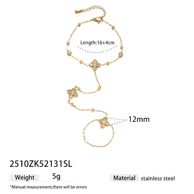 18K Gold Diamond-Encrusted Bracelet Light Luxury clover stainless steel bracelet ring bracelet