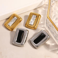 Retro style geometric square glass crystal inlaid stainless steel earrings