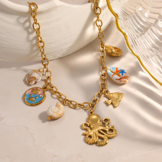 Marine Wind Exaggerated Animals charm stainless steel necklace