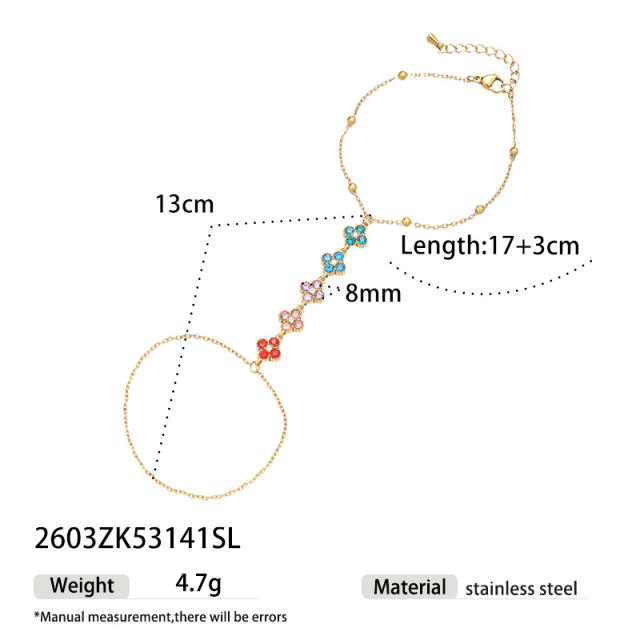 Delicate diamond clover stainless steel bracelet ring bracelet