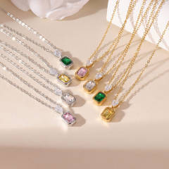 Dainty colorful heart crystal pendant stainless steel necklace