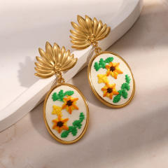 Sweet fresh embroidery flower stainless steel earrings