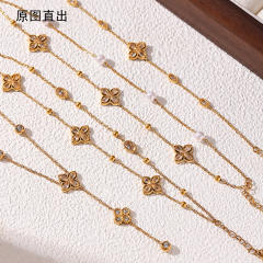 Delicate diamond clover two layer stainless steel bracelet