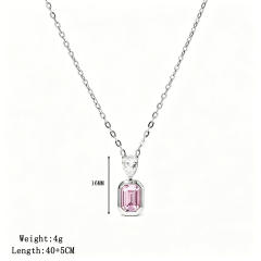 Dainty colorful heart crystal pendant stainless steel necklace