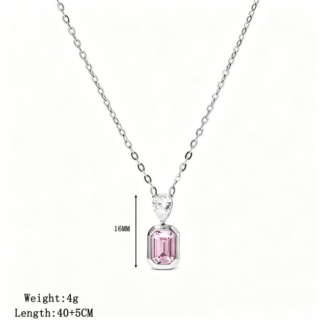 Dainty colorful heart crystal pendant stainless steel necklace