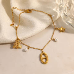 Water proof pig nose charm stainless steel anklet
