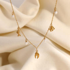18KG ocean sereis holiday pearl charm stainless steel necklace
