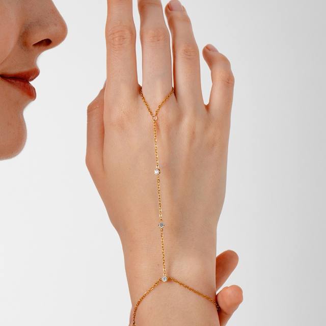 Light Luxury 18K Gold-Plated Integrated Bracelet Ring Stainless Steel Zircon-Encrusted ring bracelet