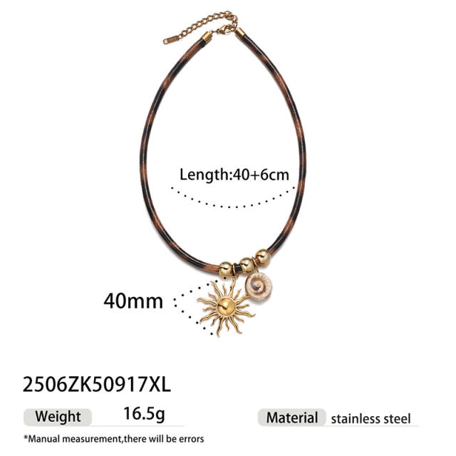 Fashion Ocean Series Pendant Necklace with Leopard Print Leather Cord stainless steel necklace
